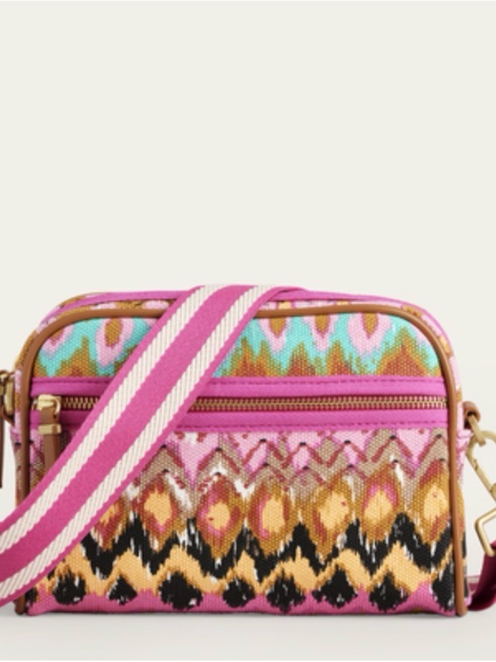 Boden Pink Multicolor multi ikat print Patterned Crossbody Bag Boho